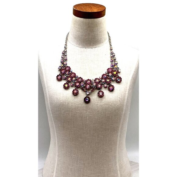 Pink Rhinestone Statement Necklace & Dangle Earrings Set - Picture 7 of 7